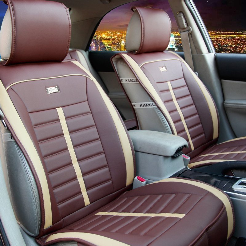 豪华商务皮革汽车坐垫 四季通用汽车座垫 科鲁兹凯越英朗逸全包围通用座垫黑色 咖色-舒适