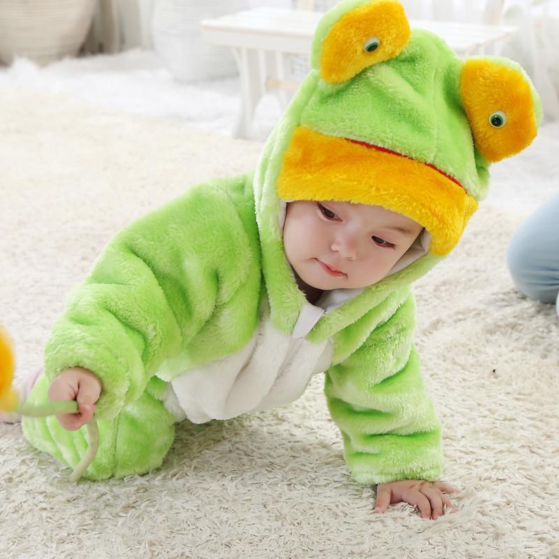 婴儿服装宝宝装秋冬季儿童加厚连帽动物造型连体衣/爬服/哈衣绿色青蛙