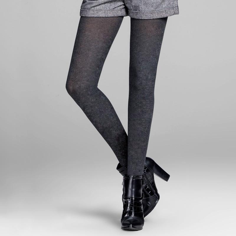 上海厚木 秋冬加绒舒适发热百搭九分裤袜显瘦美腿弹力袜大码时尚个性ELC0034 冬季连裤袜深灰色 均码