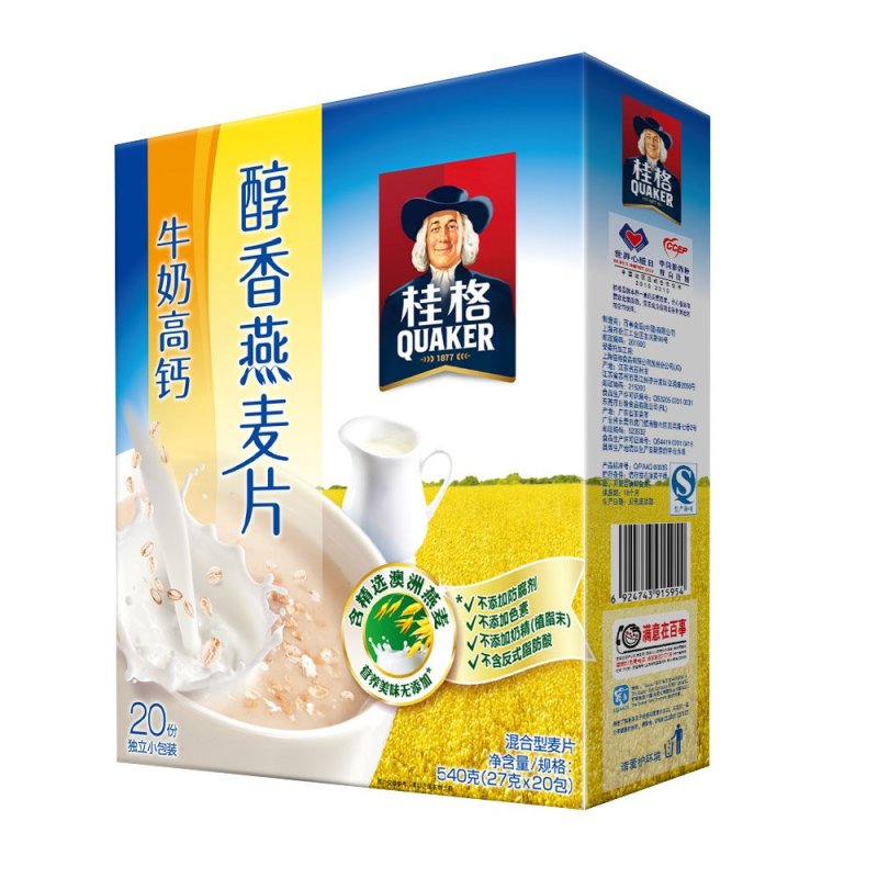 桂格醇香燕麦片 牛奶高钙 即食 540g（27g*20袋)/盒