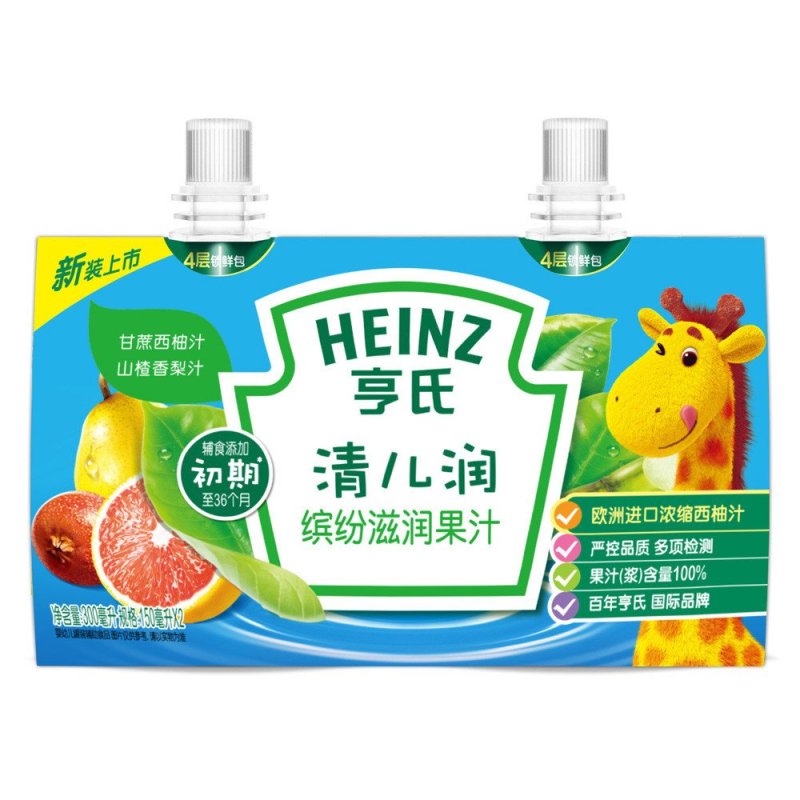 亨氏(Heinz)清儿润缤纷滋润果汁套装150ml*2袋