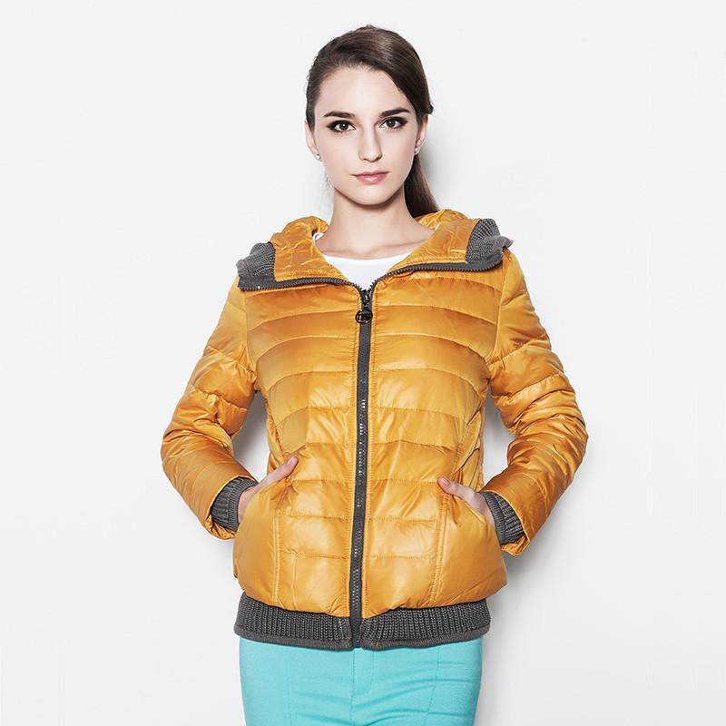 坦博尔反季清仓短款女 韩版潮修身针织连帽羽绒服tb6132 金叶黄 l170