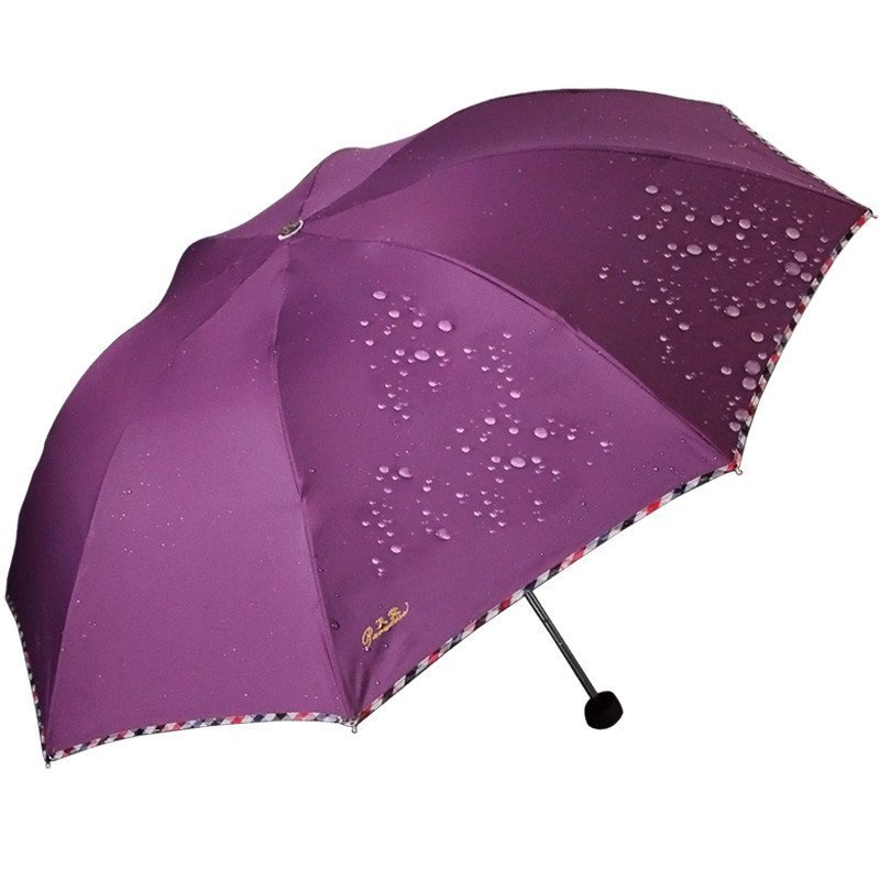 天堂 307E碰击布格子布包边三折商务伞晴雨伞 深紫色