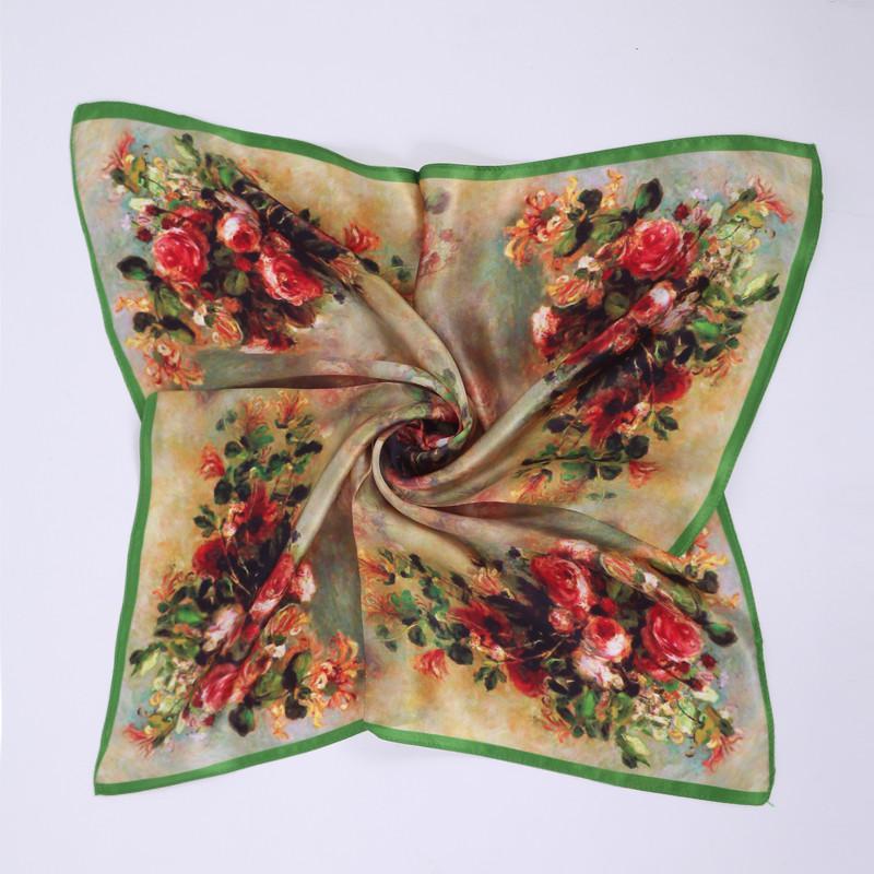 2014秋新款潮流真丝大方巾 100%桑蚕丝女士印花围巾 d绿边菊花