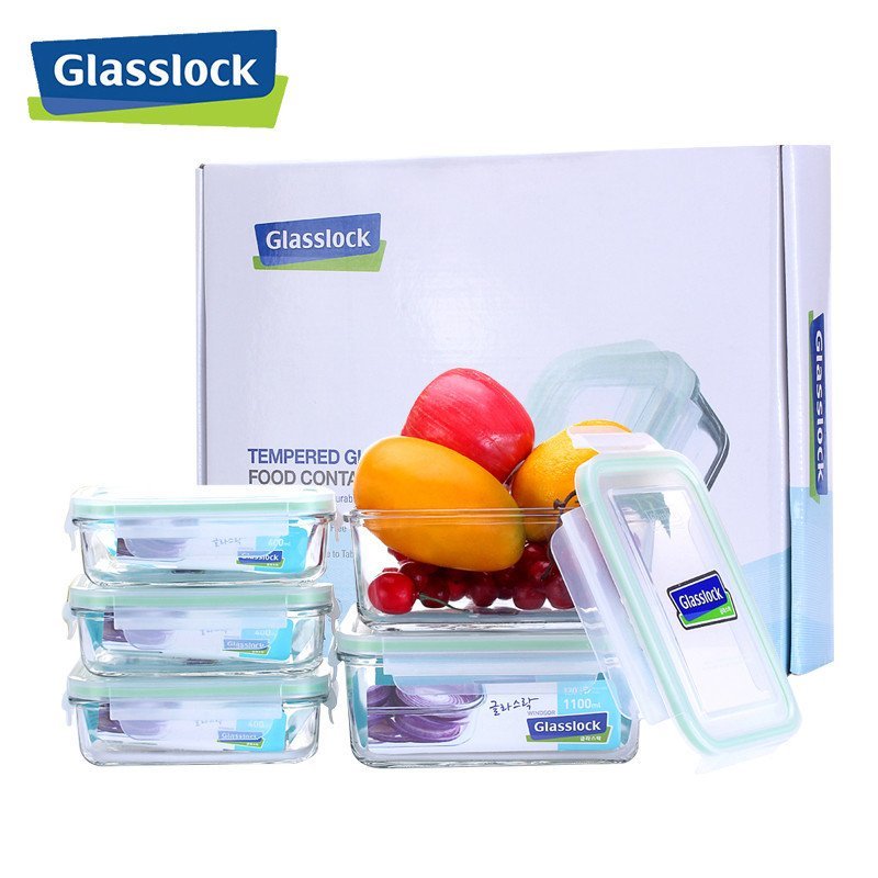 三光云彩(GLASSLOCK)韩国进口钢化玻璃保鲜盒五件套可微波炉加热饭盒上班族带饭带盖密封便当碗5件套装GL07