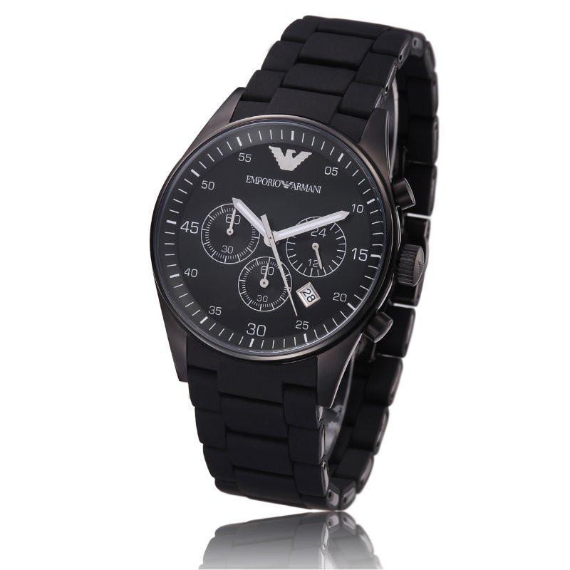 Emporio Armani 安普里奥·阿玛尼 男士时尚三眼橡胶包钢带圆盘24小时计时石英表 AR5922 黑色