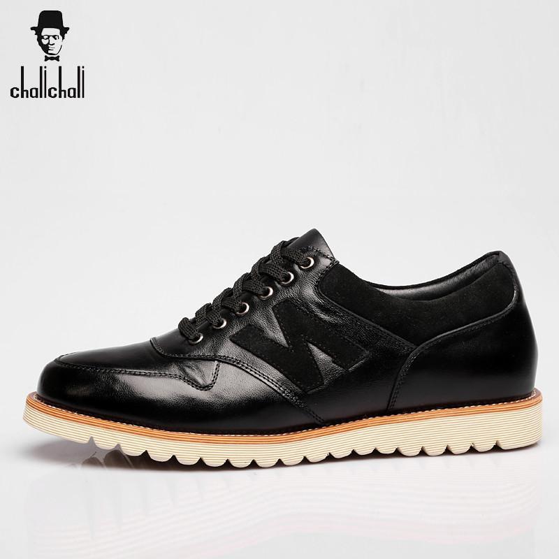 查理新款英伦圆头牛皮男鞋系带时尚字母舒适休闲鞋v10512 黑色 38码