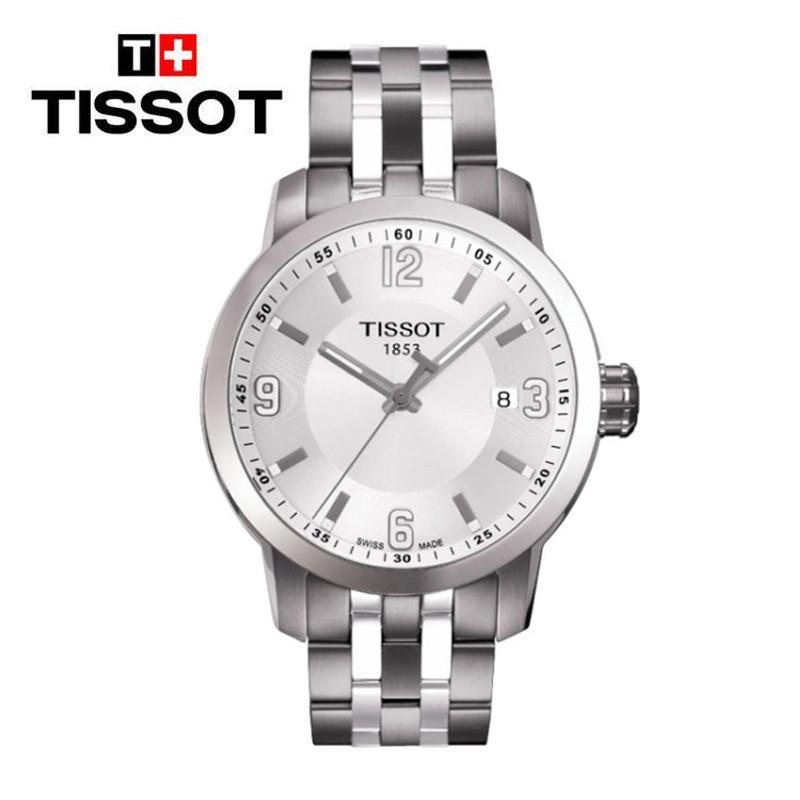 天梭(TISSOT)手表T-Sport运动系列时尚休闲男士手表钢带白盘石英男表T055.410.11.017.00 正品