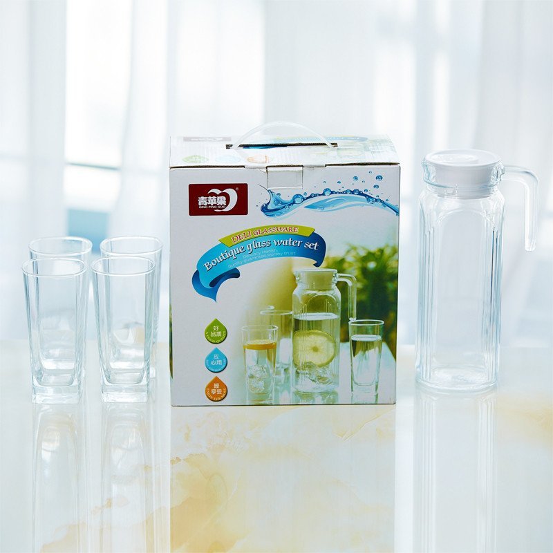 青苹果玻璃杯套装冷水壶大容量凉水壶创意八角扎壶个性四角杯水具