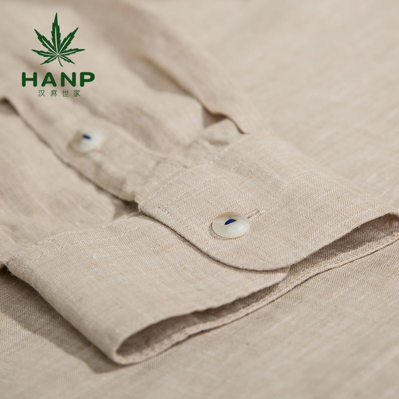 hanp/汉麻世家商务休闲男士棉麻衬衫 雅戈尔修身百搭长袖衬衣 米色 39