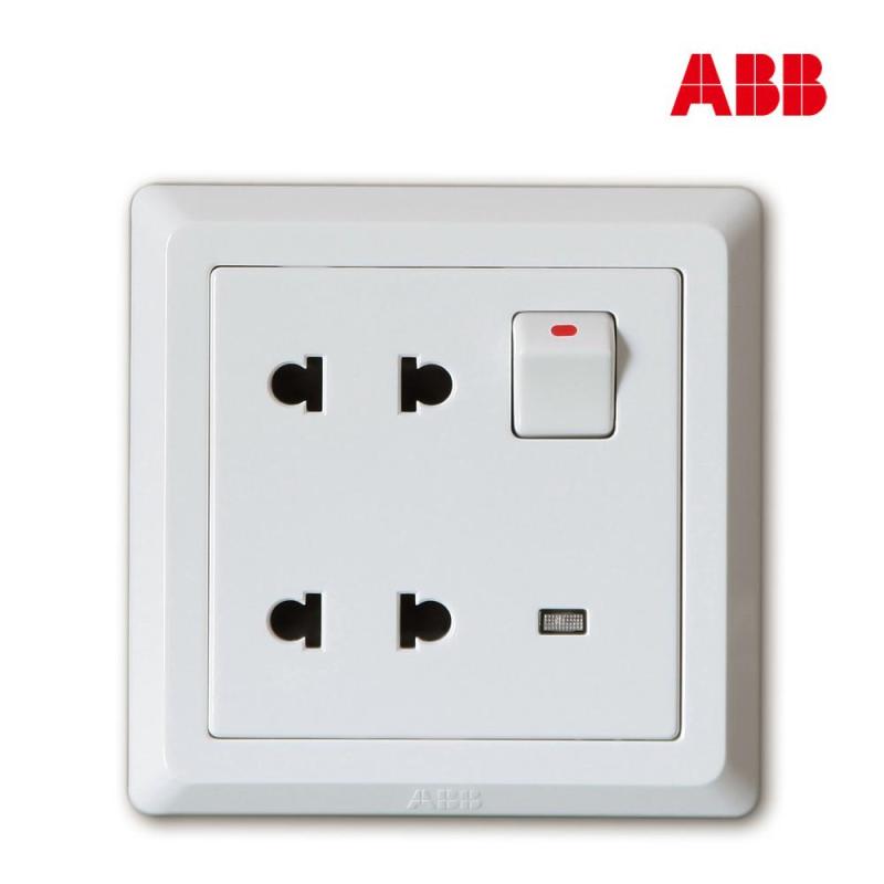 abb开关插座面板开关插座德逸雅白一开四孔带LED灯面板插座AE234