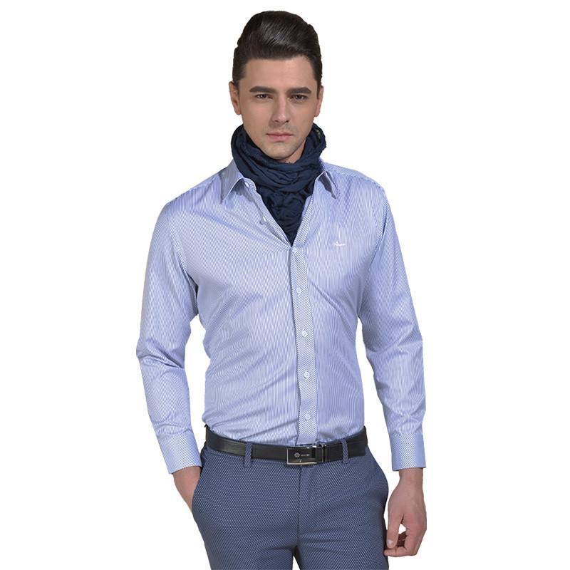 新郎希努尔新品 2015春装男士条纹商务休闲正装 修身长袖衬衫衬衣d485