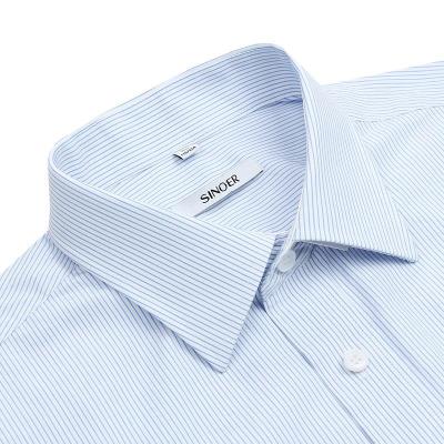 新郎希努尔 2015春夏款短袖衬衫 商务休闲男士衬衣 修身时尚条纹 蓝色