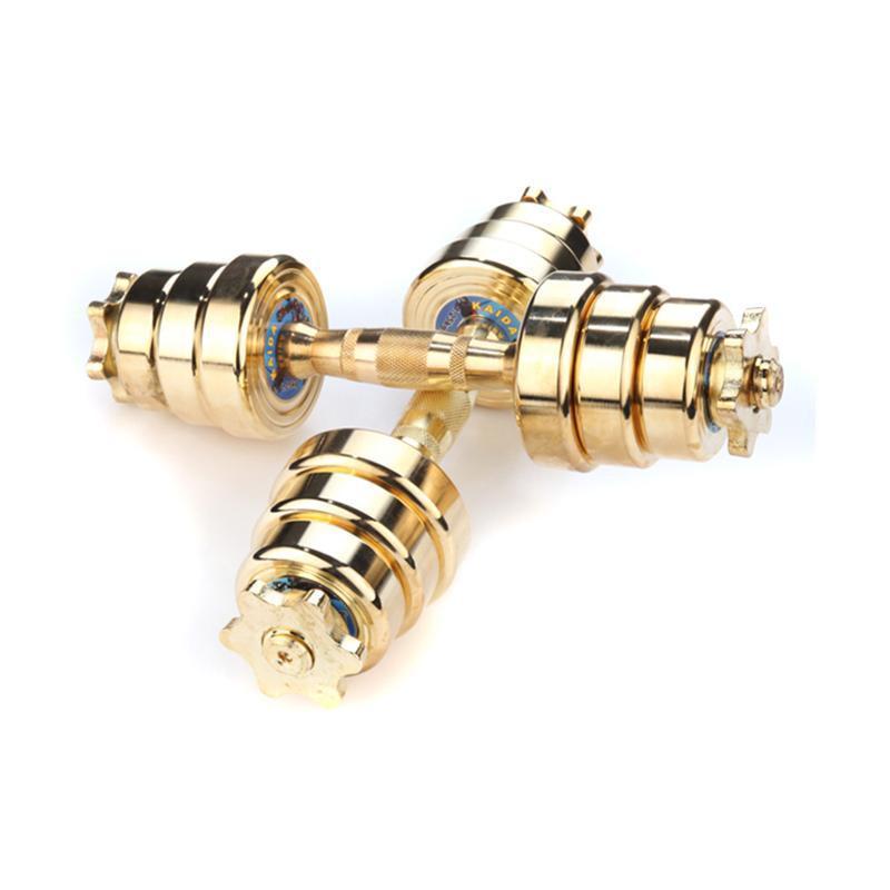 凯速 土豪金高档圆钢哑铃15kg 家用可自由拆装组合 金色