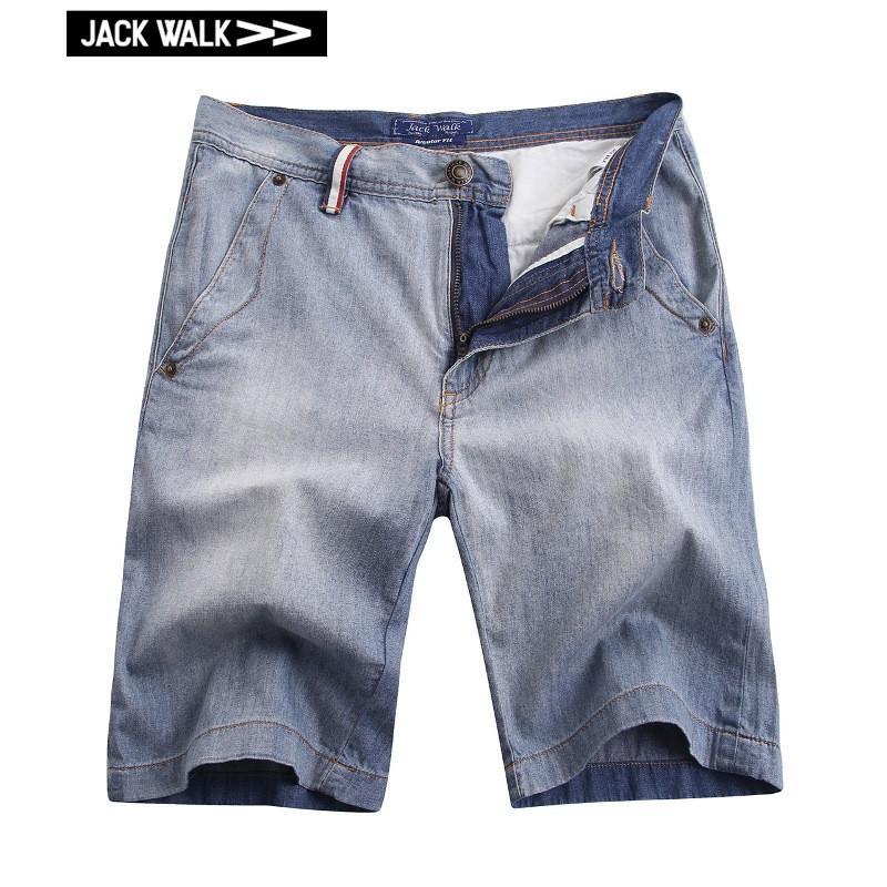 裤耳压织带斜插袋合体版牛仔短裤x0132053浅蓝32