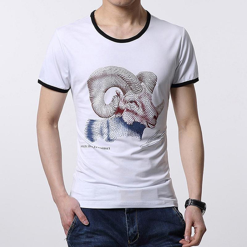 艾柏尼 新款男士山羊图案印花圆领短袖t恤 jp20150-1505 白色 xl