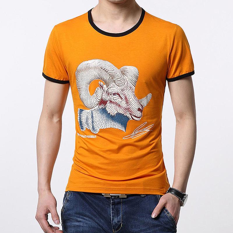 艾柏尼 新款男士山羊图案印花圆领短袖t恤 jp20150-1505 黄色 l