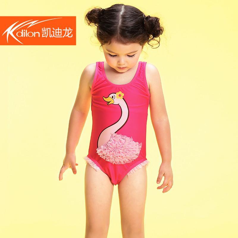 凯迪龙 2014新款女童宝宝三角连体游泳衣可爱背心儿童泳装 15563 玫红 128