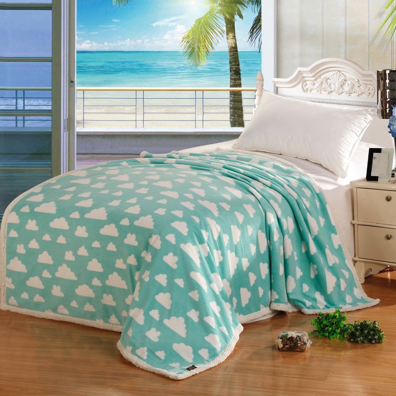 绎生活 雪绒花云朵羊羔绒 毯子 150*200cm 雪绒花绿 1.5*2.0m