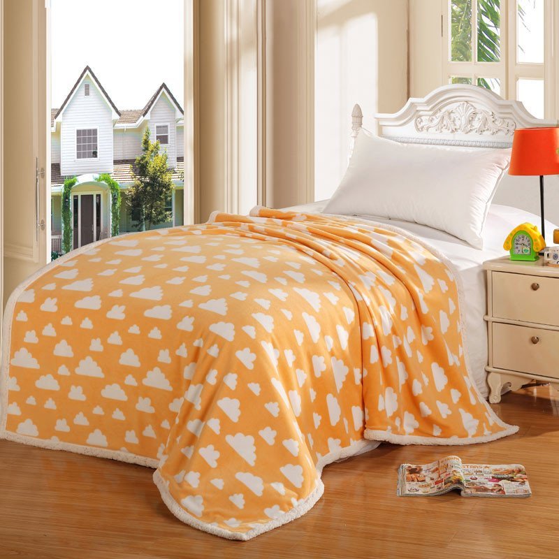 绎生活 雪绒花云朵羊羔绒 毯子 150*200cm 雪绒花黄 1.5*2.0m