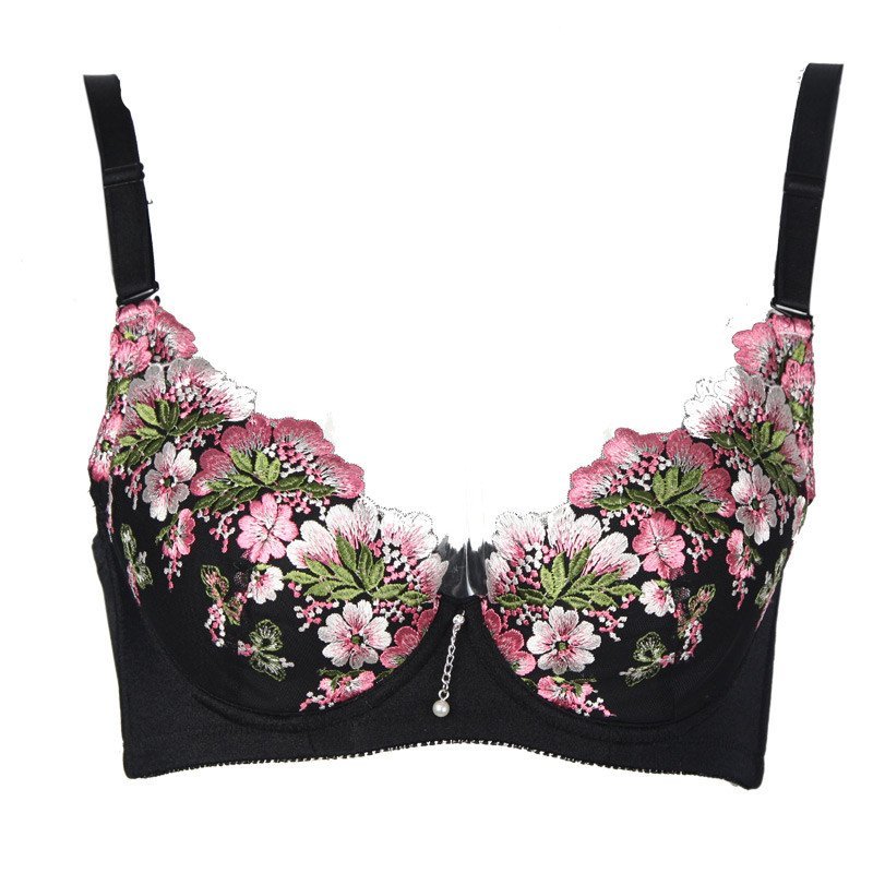 桑扶兰 花朵刺绣文胸聚拢薄款调整型文胸acd43 黑色 70b