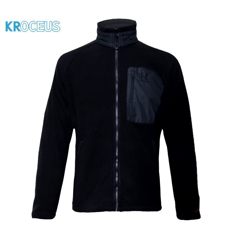 KROCEUS保暖男士抓绒POLARTEC长袖拉链开衫柔软抓绒衣12BEMPM055 黑色 XL