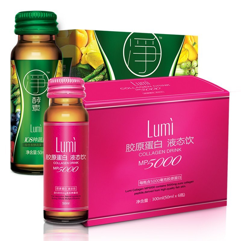 Lumi MP5000胶原蛋白液态饮6瓶+净酵素 综合发酵蔬果饮料6瓶 进口商品