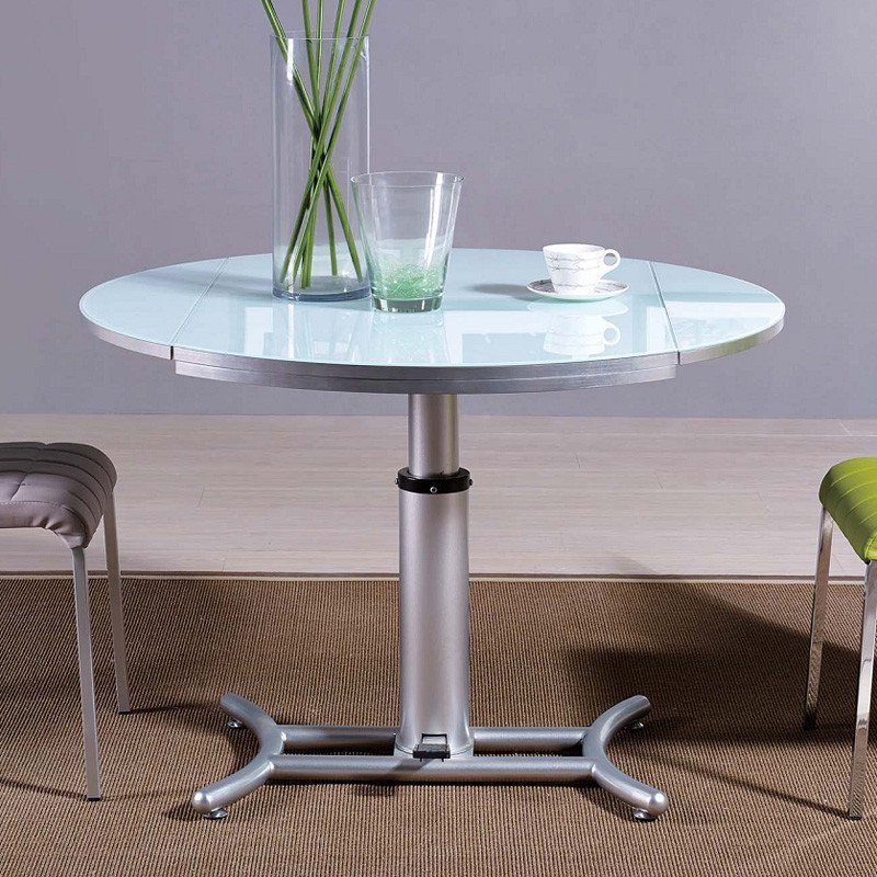 米约 小户型餐桌升降折叠圆形餐桌钢化玻璃家具餐桌茶几两用 白色