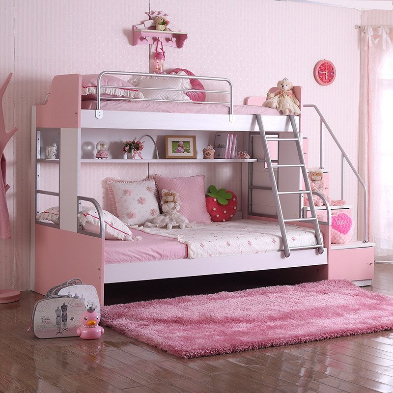 多喜爱儿童家具高低床子母床 上下床儿童床双层床 女孩男孩组合床 红色1.35*2