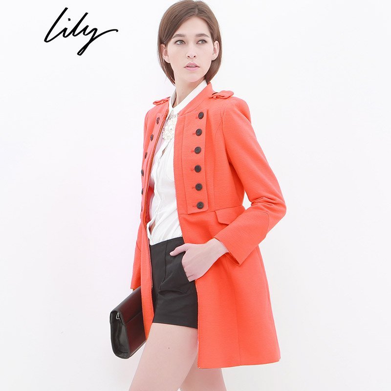 LILY 欧美通勤时尚小立领长袖风衣大衣 113330F1118