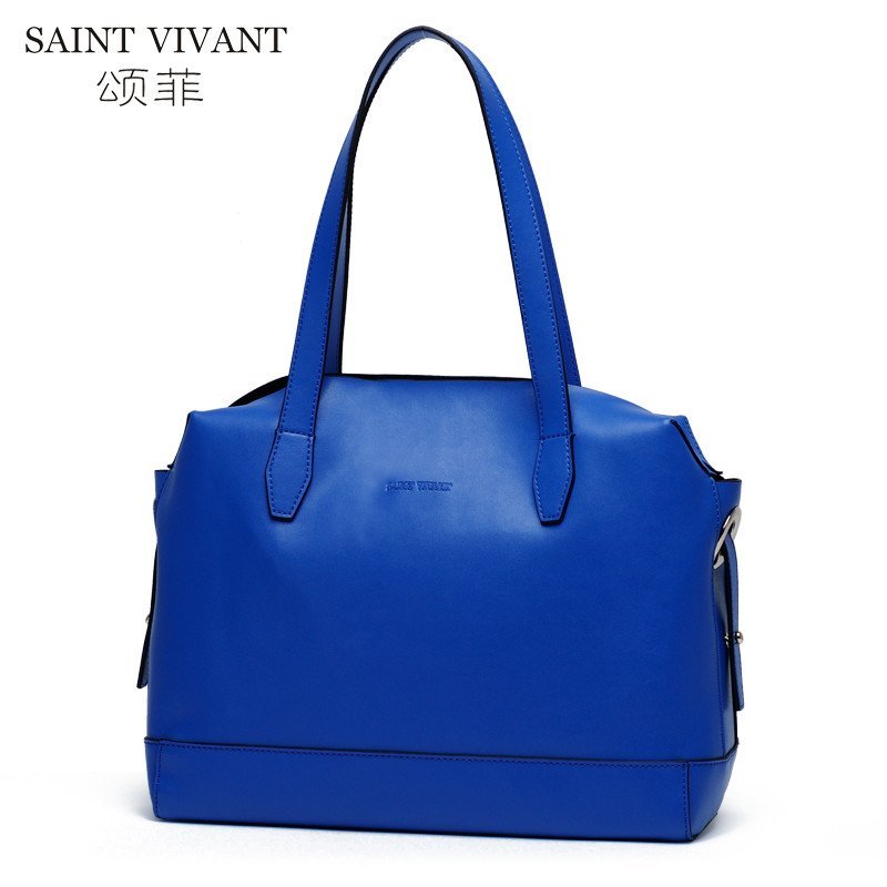 颂菲 真皮2015冬季款子母包 牛皮时尚手提包 笑脸包 宝蓝色53L112-1L