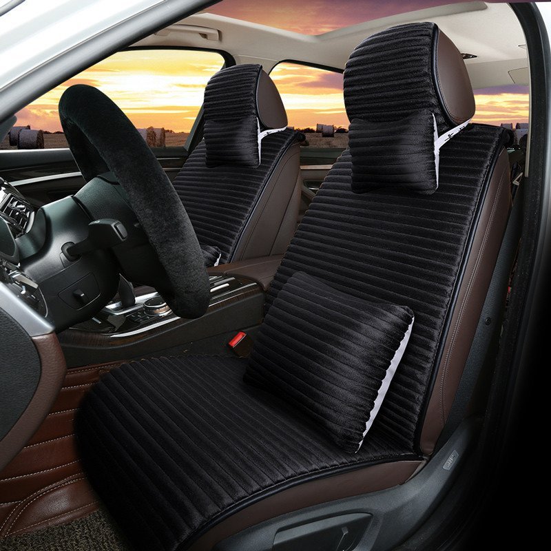 卡客 karcle 秋冬季保暖汽车坐垫 短毛绒免绑座垫 四季通用车垫 五座车通用型 钻石黑-升级款