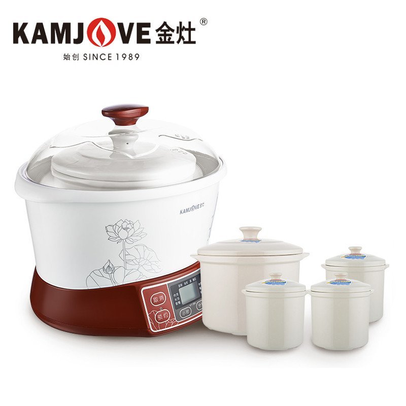 KAMJOVE/金灶 KT-35A红色隔水炖盅 电炖锅 白瓷多功能煲汤锅一锅四胆