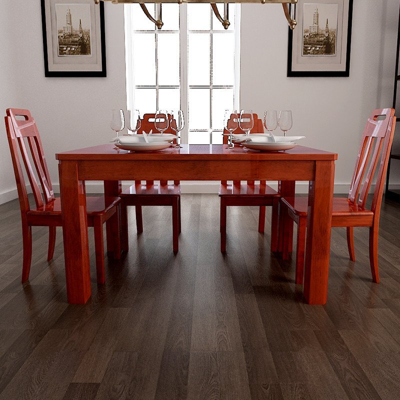 乐庭家具 实木餐桌餐椅套装 餐桌椅组合 橡胶木餐桌餐台 1.35米海棠色长方形饭桌 餐桌 餐桌