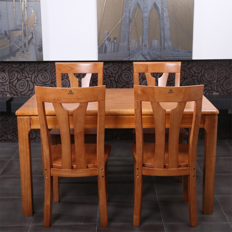 乐庭家具 实木餐桌 中式餐桌椅套装组合 橡胶木餐桌茶色 餐桌 餐桌