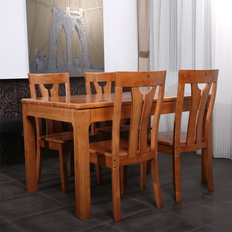 乐庭家具 实木餐桌 中式餐桌椅套装组合 橡胶木餐桌茶色 餐桌 餐椅两把装