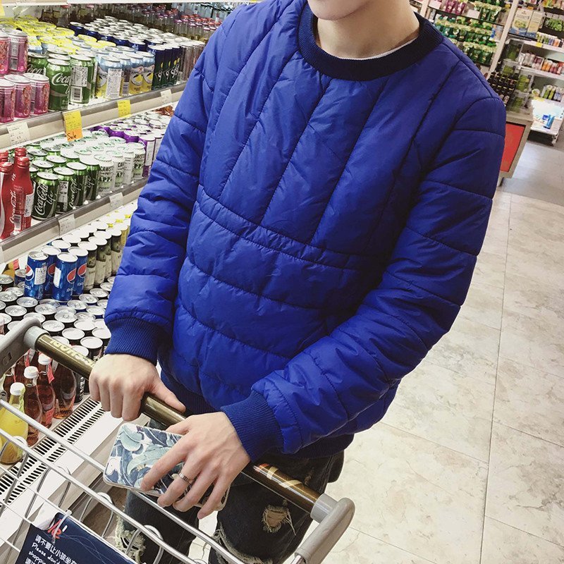 棉衣男冬装新款套头棉服修身棉袄外套 M 蓝色