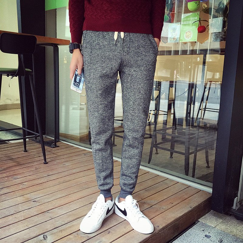 休闲裤男士秋冬款小脚哈伦裤子 XXL 深灰色