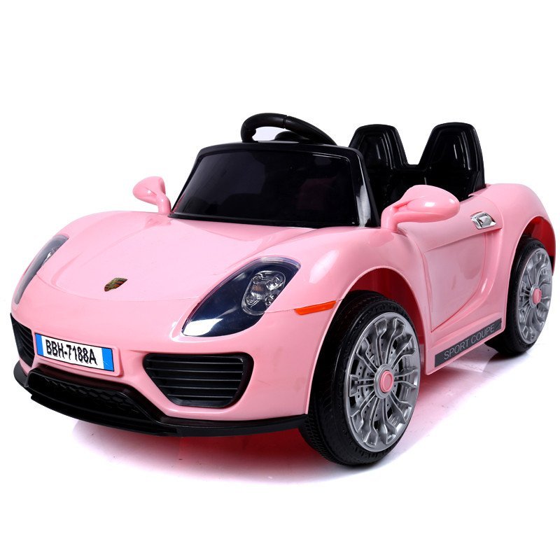 保时捷 儿童电动车 四轮双驱车遥控汽车 可坐男女宝宝车小孩玩具车 粉色2.4G遥控+摇摆