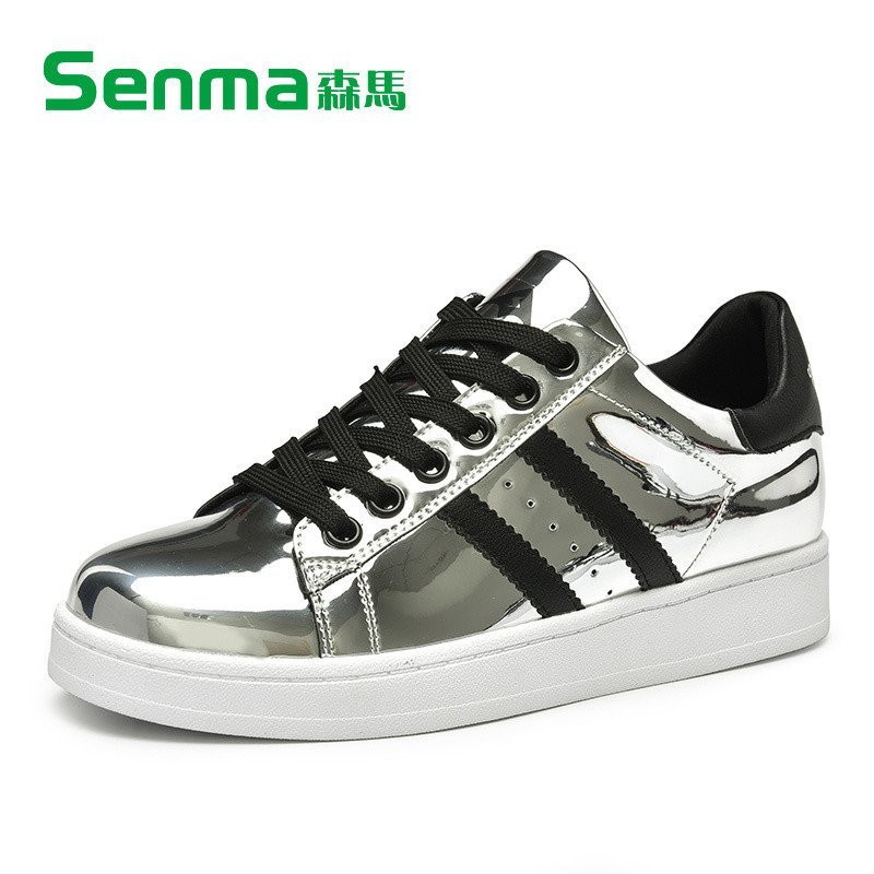 SENMA/森马2016春季新品纯色镜面板鞋女韩版潮流休闲鞋系带圆头 亮银色 39码
