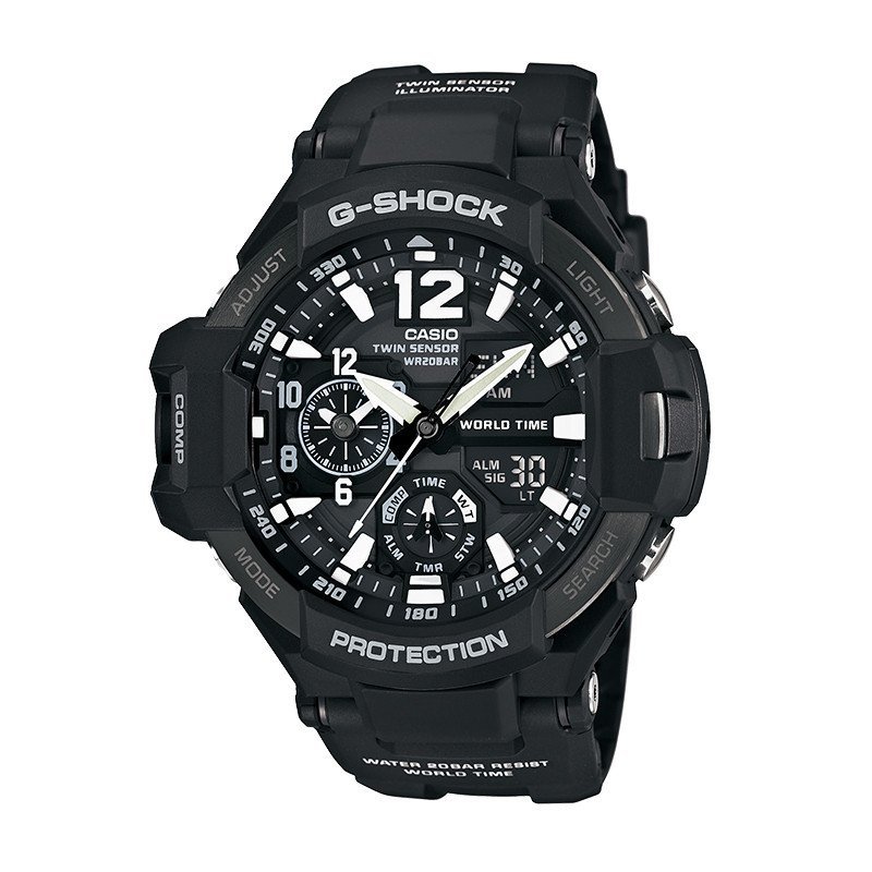卡西欧(CASIO)手表 G-SHOCK系列 温度罗盘航空飞行运动防水防震男表 GA-1100-1A 黑色