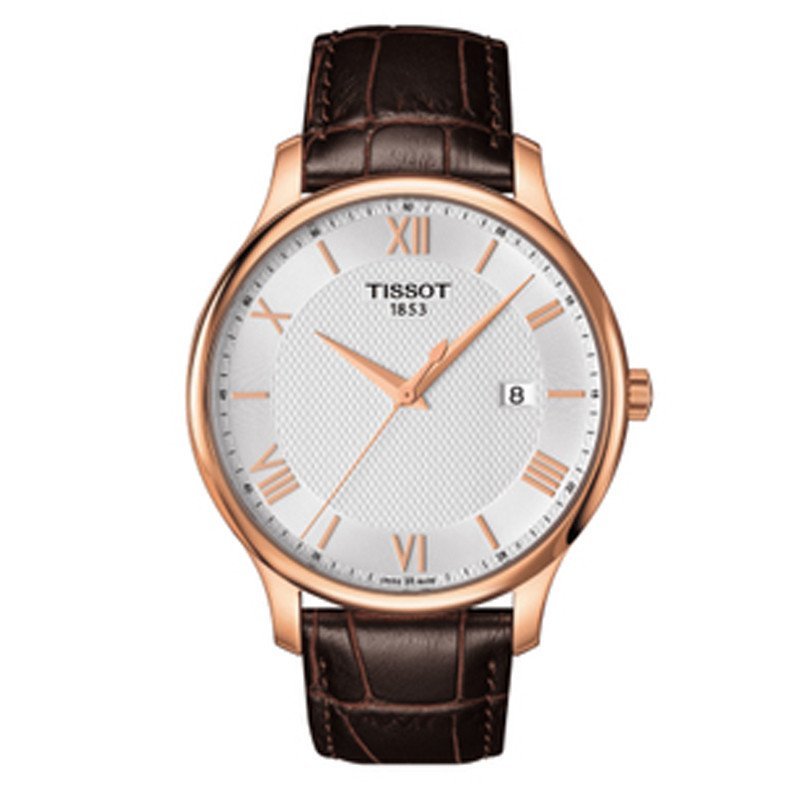 天梭TISSOT俊雅系列罗马刻度金壳棕色真皮皮革男士石英手表T063.610.36.038.00 瑞士正品