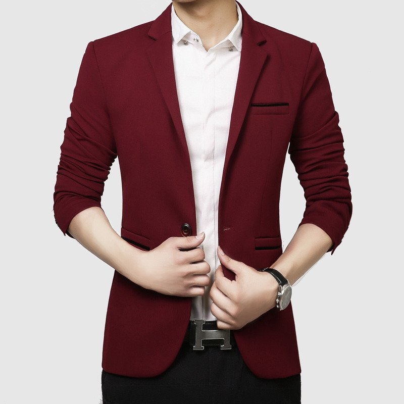 bebeeru春秋季小西装男士外套青年韩版潮休闲西服修身型上衣外套单西英伦R1416 L R1416红色