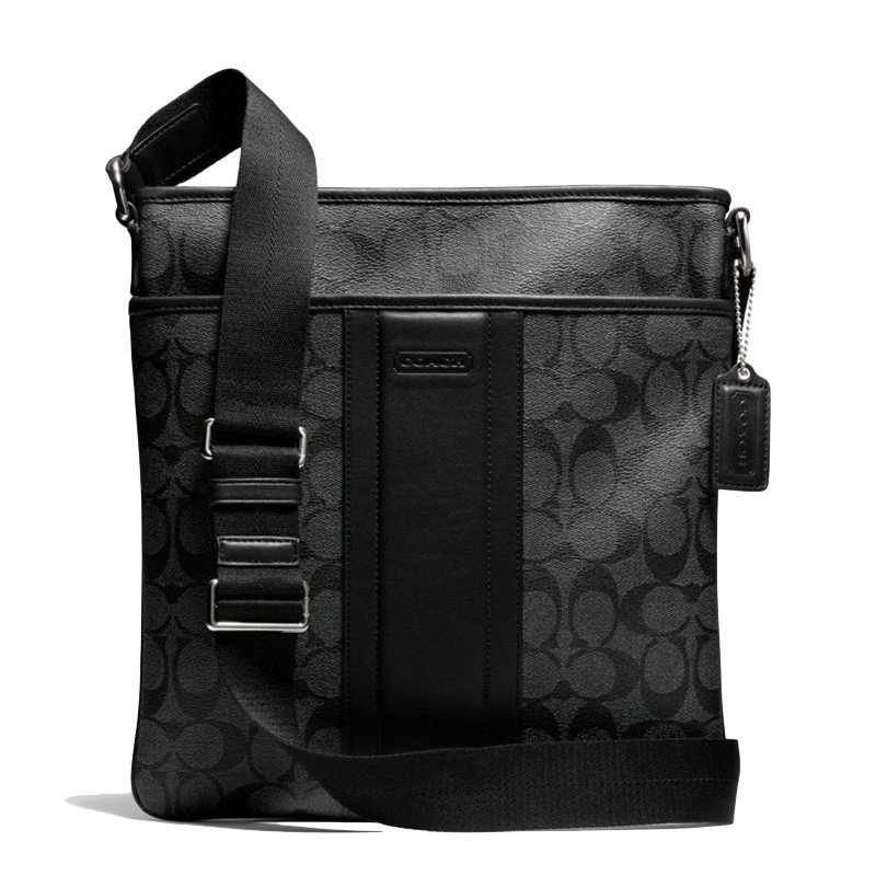 蔻驰(COACH) 商务时尚拉链闭合PVC休闲 男士斜挎包 71131 黑色