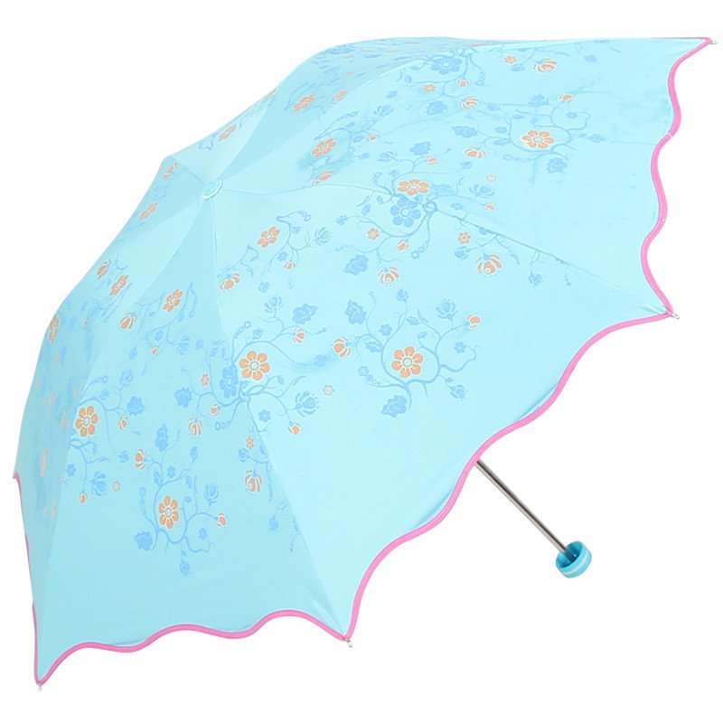 天堂伞（遇水现花）黑胶丝印三折晴雨伞太阳伞 33257E
