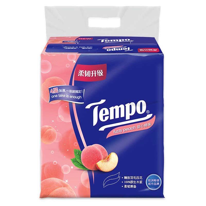 得宝(Tempo) 抽纸 4层90抽*3包纸巾（甜心桃味）