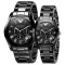 ARMANI 阿玛尼经典陶瓷三眼计时石英情侣对表 男AR1400 女AR1401 AR1403 1404 黑色男表AR1400