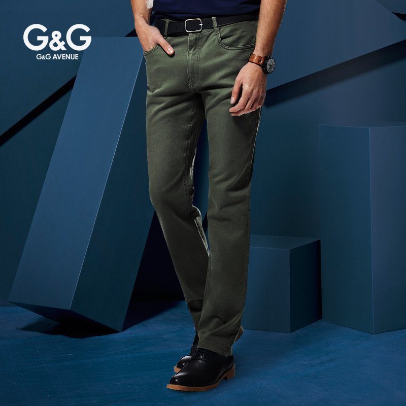 G＆G男装彩色牛仔裤百搭弹力纯色男裤休闲裤男修身直筒长裤子韩版 38 浅军