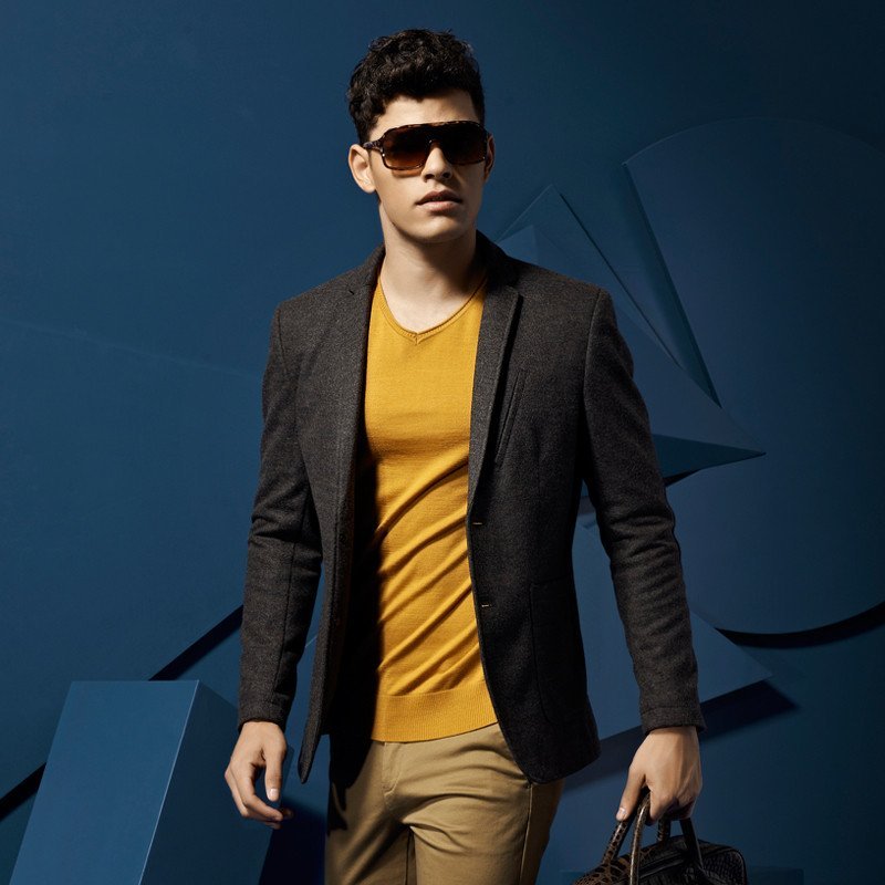 G＆G 春款 男外套修身版小西装 男西装便西男 时尚男装韩版单西 185/XXL X6002咖啡