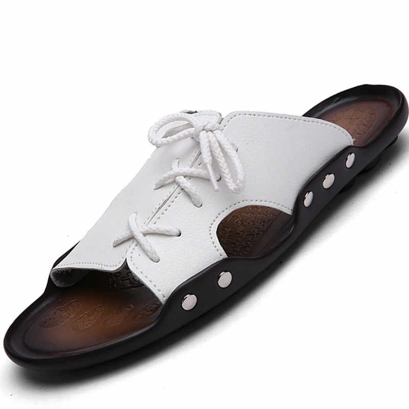 男鞋凉鞋沙滩鞋男子夏季韩版潮软底凉鞋男新款系带凉拖鞋yg-605 白色